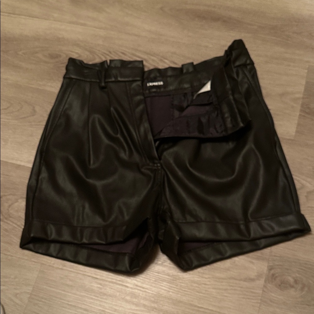Express Dark Faux Leather Shorts